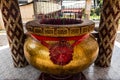 Jambi, Indonesia - October 7, 2018 : Giant joss stick pot with red incense stick at Chinese temple Royalty Free Stock Photo