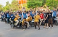 Jambi, Indonesia - September 5, 2019: group of high school students standing outside