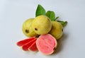 jambu merah or Psidium guajava or red guava isolated on white background