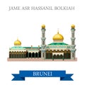 Jame Asr Hassanil Bolkiah mosque Brunei vector flat attraction