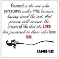 James 1:12- Blessed is the one who perseveres under trial vector on white background for Christian encouragement from the New Test Royalty Free Stock Photo