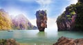 James Bond island near Phuket in Thailand. Famous landmark and famous travel destination  Scenery Thailand sea and island. Royalty Free Stock Photo