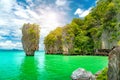 James bond island in Phang Nga bay with couldy sky and clear water ,A famous landmark in southern of Thailand Royalty Free Stock Photo