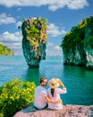 James bond Island Phangnga Bay Thailand, couple visit the Island near Phuket Thailand