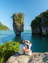 James Bond Island Phangnga Bay Thailand, couple visit the Island near Phuket Thailand