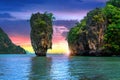 James Bond island at sunset in Phang nga, Thailand Royalty Free Stock Photo