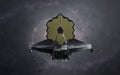 James Webb telescope looks at deep space. JWST launch art. Elements of image provided by Nasa