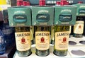 Jameson irish whiskey display with bottles and packaging in store Royalty Free Stock Photo