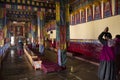 Tibetan people visit praying in Diskit Monastery or Deskit Galdan Tashi Chuling Gompa in the Nubra Valley at Leh Ladakh, India