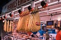 Jamon Display at La Bouqueria Market, Barcelona, Spain