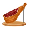 Jamon or Dry-cured Bacon Gammon as Spanish Cuisine Gourmet Food Rested on Wooden Board Vector Illustration