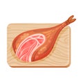 Jamon or Dry-cured Bacon Gammon as Spanish Cuisine Gourmet Food Rested on Wooden Board Vector Illustration