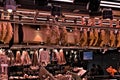 Jamon Display at La Bouqueria Market, Barcelona, Spain