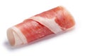 Cured meat ham jamon slice rolled up, paths Royalty Free Stock Photo