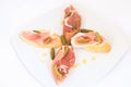 Jamon. Serrano ham, prosciutto served on bread. Tapas food Royalty Free Stock Photo