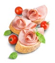 Jamon. Slices of Bread with Spanish Serrano Ham Royalty Free Stock Photo