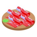 Jamon slices rolls icon isometric vector. Food spain dish