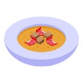 Jamon soup icon isometric vector. Hot food bowl
