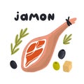 Jamon - traditional Spanish delicacy, dry pork ham.