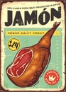 Jamon, vintage poster design with Spanish delicatessen.