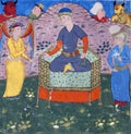 Jamshid enthroned flanked by an angel