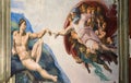 Close-up photo of The Creation of Adam ceiling fresco painting by Michelangelo in the Sistine Chapel Royalty Free Stock Photo