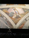 Close-up photo of David and Goliath ceiling fresco painting by Michelangelo in the Sistine Chapel Royalty Free Stock Photo