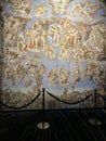 Close-up photo of The Last Judgment ceiling fresco painting by Michelangelo in the Sistine Chapel