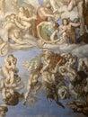 Close-up photo of The Last Judgment ceiling fresco painting by Michelangelo in the Sistine Chapel