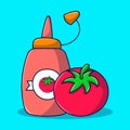 Sauce and tomato hand drawn doodle illustration cartoon style Royalty Free Stock Photo