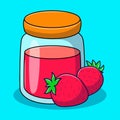 Jar of Strawberry jam with hand drawn doodle illustration cartoon style Royalty Free Stock Photo