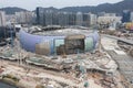 Aerial view of Kai Tak Sports Park under construction - main venue