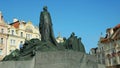 Jan Hus Memorial Old Town Square stands In Prague, statue of bronze stone depicts victorious Hussite warriors heroes or Royalty Free Stock Photo