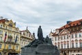 Jan Hus Memorial statue, a very important one and a symbol of strength to the people of Bohemia, at one end of Old Town Square, Royalty Free Stock Photo