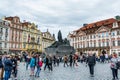 Jan Hus Memorial statue, a very important one and a symbol of strength to the people of Bohemia, at one end of Old Town Square, Royalty Free Stock Photo