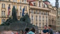 Jan Hus Memorial timelapse designed by Ladislav Saloun in Old town square in Prague, Czech Republic. Royalty Free Stock Photo