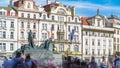 Jan Hus Memorial timelapse designed by Ladislav Saloun in Old town square in Prague, Czech Republic. Royalty Free Stock Photo