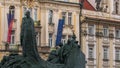 Jan Hus Memorial timelapse designed by Ladislav Saloun in Old town square in Prague, Czech Republic.