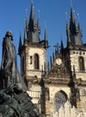 Jan Hus memorial with the Church of Our Lady before Tyn in Prague, Czech Republic Royalty Free Stock Photo