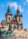 Jan Hus monument & The Church of Our Lady before Tyn Royalty Free Stock Photo