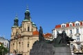 Jan Hus Monument and St. Nicholas\' Church Royalty Free Stock Photo