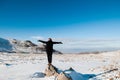 Tourist explore Mt. Erciyes volcano covered with snow in winter, Kayseri, Turkey