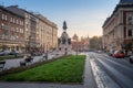 Jan Matejko Square and Grunwald Monument with Barbican in the background - Krakow, Poland