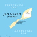 Jan Mayen, Norwegian volcanic island in Arctic Ocean, political map