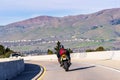 Jan 3, 2020 Milpitas / CA / USA - Motorcyclist riding on the carpool lane in South San Francisco Bay Area; Motorcycles are