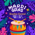 Mardi gras carnival Square purple background with colorful elements design