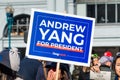 Jan 18, 2020 San Francisco / CA / USA - Sign raised by an Andrew Yang supporter participating at the Women`s March in downtown Sa