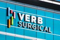 Jan 3, 2020 Santa Clara / CA / USA - Verb Surgical sign at their headquarters in Silicon Valley; Verb Surgical is a startup