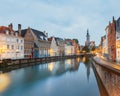 Jan van Eyck Square over the waters of Spiegelrei, Bruges Royalty Free Stock Photo