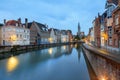 Jan van Eyck Square over the waters of Spiegelrei, Bruges Royalty Free Stock Photo